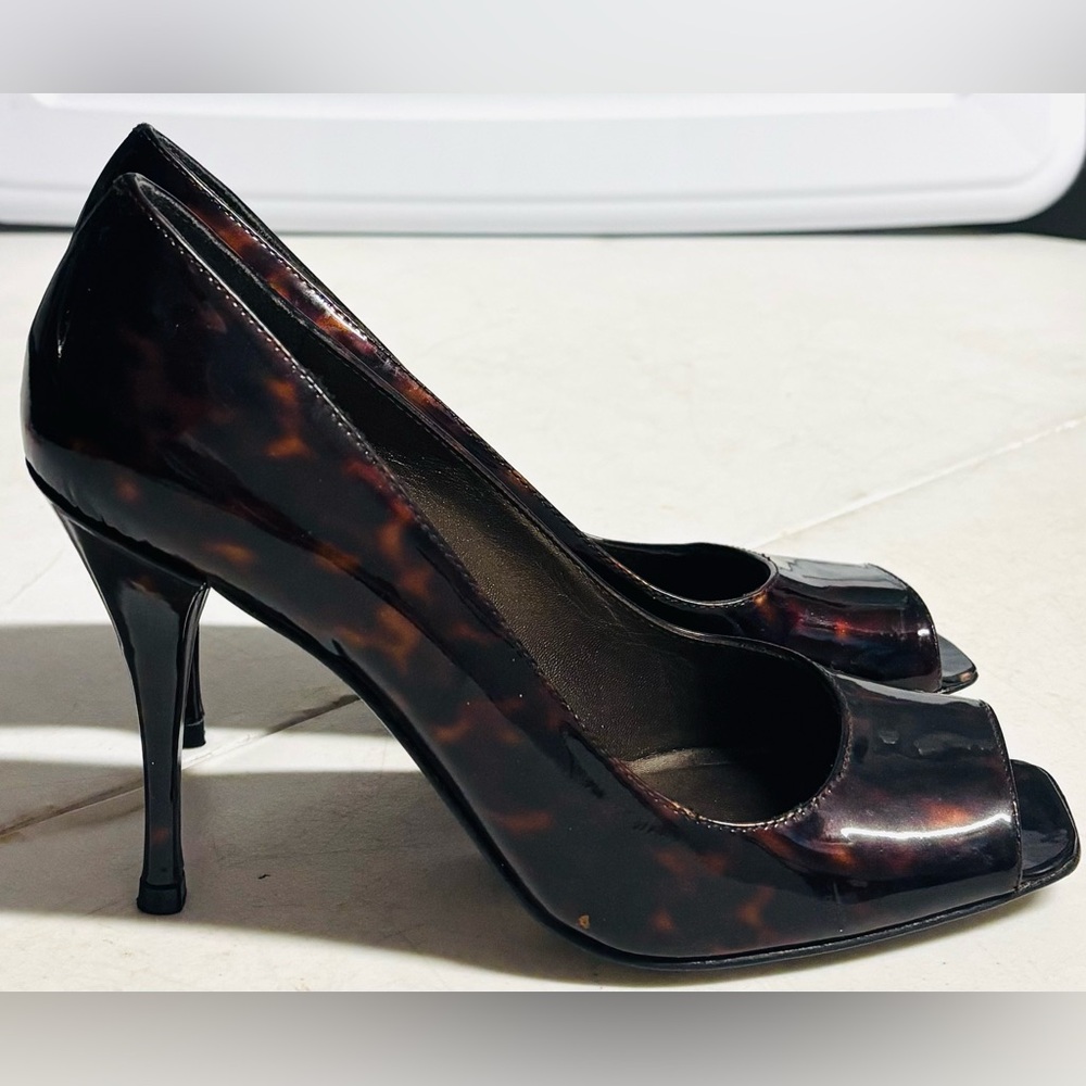 Stuart Weitzman Tortoiseshell Peep-Toe Heels